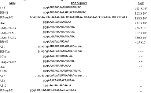 Table 2.7 Kdapp values for RB69 RegA on defined RNAs