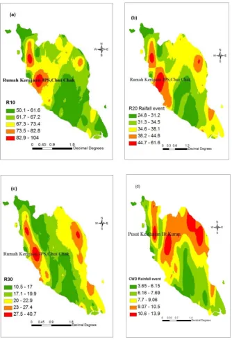 Figure 3 OK prediction map of peninsular Malaysia (Jan 1975-Nov 2008) for precipitation events exceeding defined threshold 