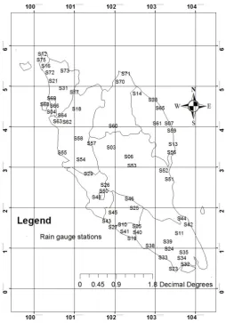 Figure 1 Geographical map of the Peninsular Malaysia with the rainfall stations considered 