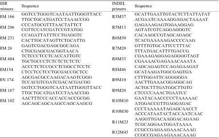 Table 2. list of SSR and INDEL primers for characterizing 19 genotypes.