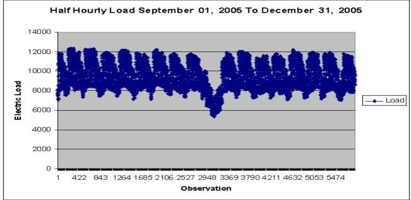 Figure 1. A half Hourly Load from September 01, 2005 to December 31, 2005 