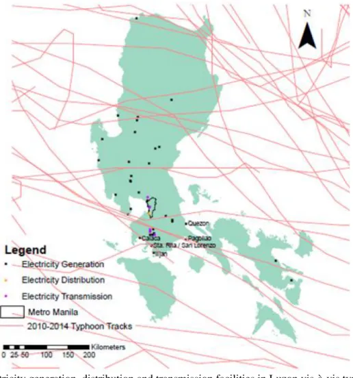 Figure 4. Electricity generation, distribution and transmission facilities in Luzon vis-à-vis typhoon tracks