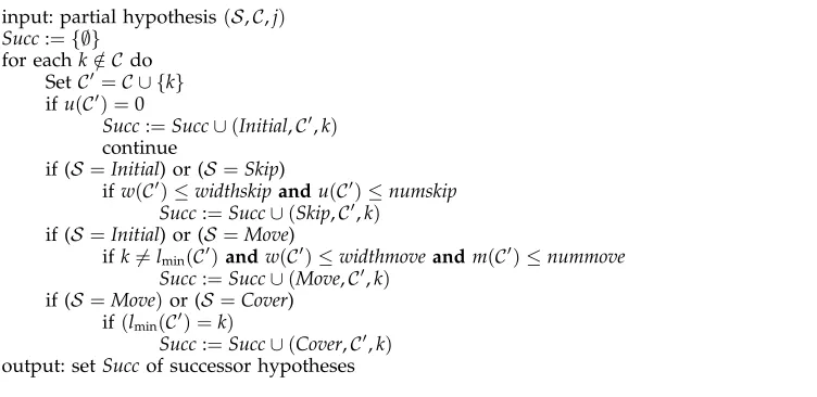 Table 3Procedural description to compute the set Succ of successor hypotheses by which to extend apartial hypothesis (S, C, j).