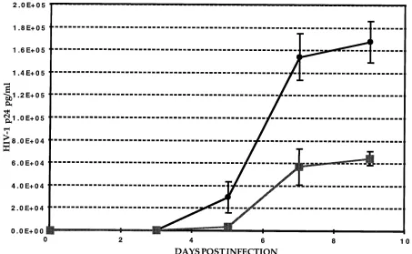 FIG. 9. Inhibition of HIV-1 replication in transduced PBLs. Transduced and FACS-analyzed PBLs (CD4�JR-CSF