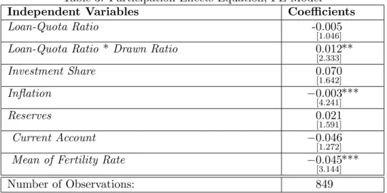 Table 3: Participation Effects Equation, FE Model