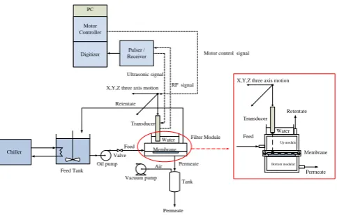 Fig. 1. Membrane cross-flow filtration with UTDR set-up Permeate
