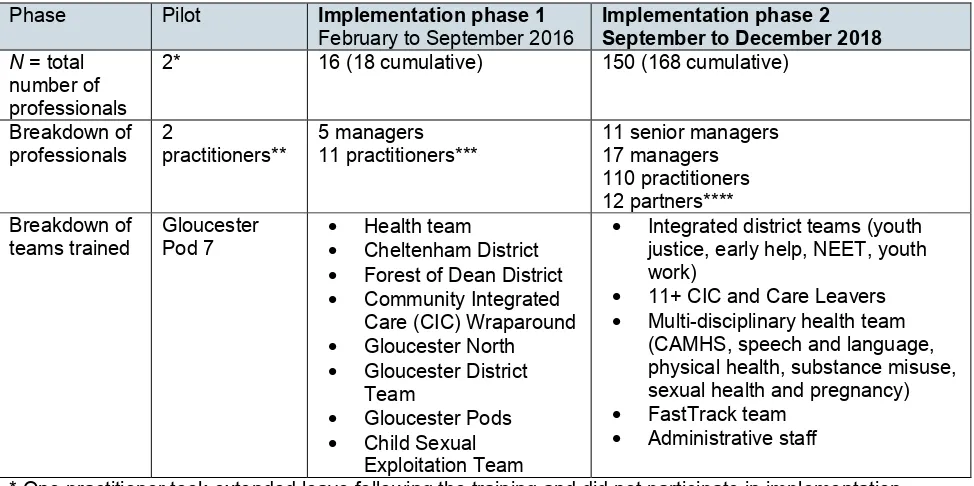 Table 1: Professionals included in the roll-out of the workforce training (February to December 2016) 