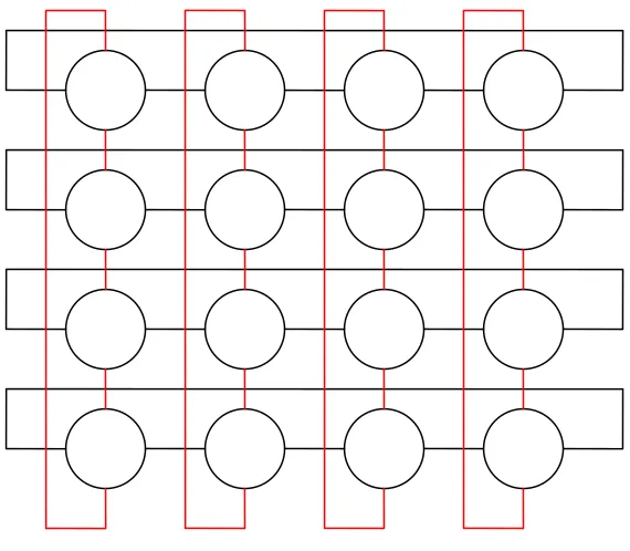 Figure 2.10:  Four external ports for a node in a 2-dimensional RMesh network 