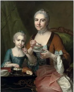 Figure 5:  “Portrait of an Elegant Lady and her Daughter, drinking hot chocolate”, 1755, Jean 