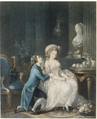 Figure 6:  Louis Marin Bonnet, The Lover Heard, c. 1785, 26 x 21.2 cm, stipple and wash 
