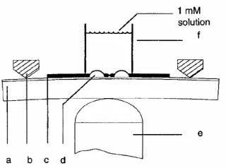 Figure 9: Mechanically-controlled break junction (MCB).  From Reed et al.46, “Conductance of a Molecular Junction.” 