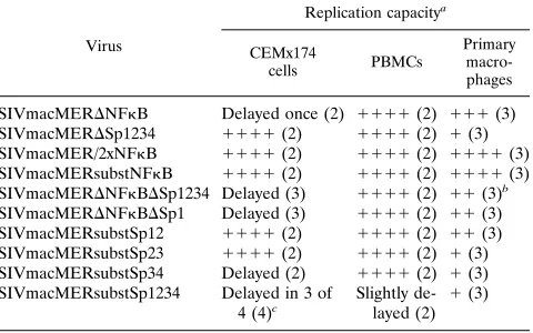 TABLE 2. Replication of SIVmacMER TCE mutants in vitro