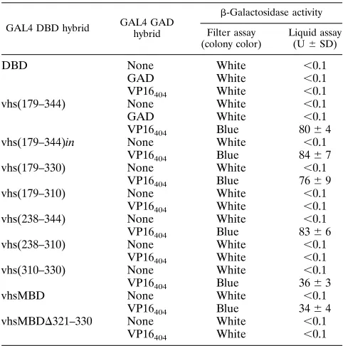 TABLE 2. Interaction of the minimal binding domain of vhs withVP16 deletion mutants in yeast cells