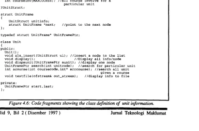 Figure 4.6: Codefragments showing the class definition of unit information.