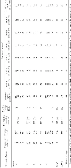 TABLE 1. Hexon protein amino acid conservation and variation among human, bovine, and mouse AVs