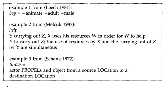 Figure 1 Examples of conceptual meaning representation in the literature 
