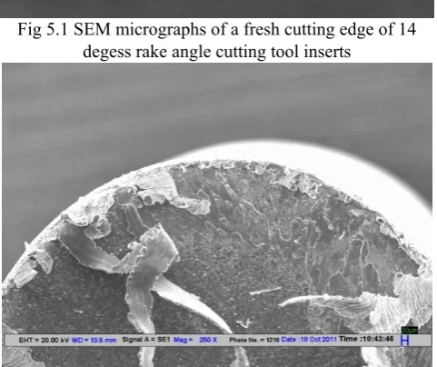 Fig 5.2 SEM micrograph of cutting tool insert under the  following cutting conditions: V=140 m/min; f = 0