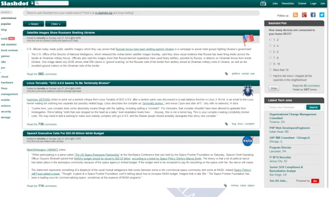 Figure 1.9: View of the Slashdot website on July 27, 2014.