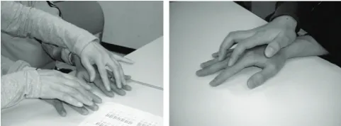 Fig. 1.  Two-handed Finger Braille and one-handed Finger Braille.    
