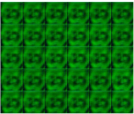 Figure 4.3: Images generated of “George W. Bush” by a generative network after 130,000 epochs of training with a too deep generative network.