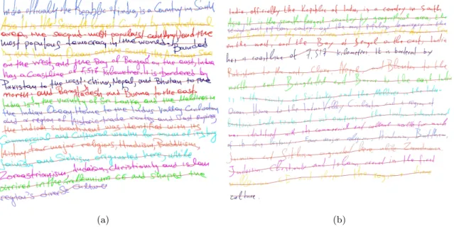 Figure 12. Example of obtained line segmentation results, on images with difficulties: overlapping text lines, varying slope and curvature