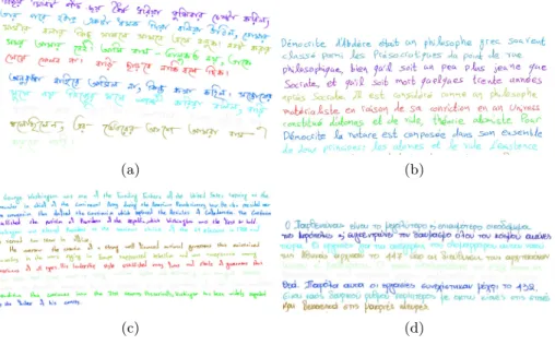 Figure 11. Example of obtained line segmentation results, on images with various scripts and languages