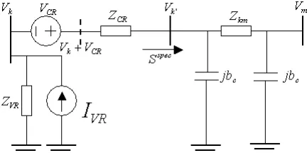 Fig. 2 Transmission line equivalent model UPFC equivalent circuit diagram 