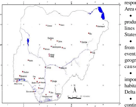 Fig.  2.  Niger Delta Showing the Distribution of Onshore  and Offshore Oil Fields; Source: NDRDMP (2006)  