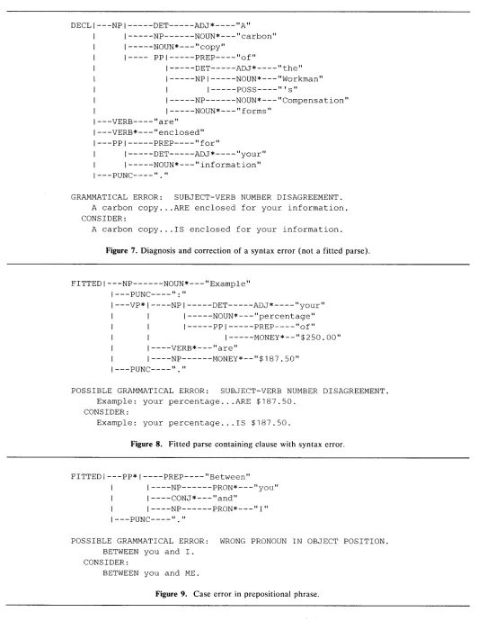 Figure 7. Diagnosis and correction of a syntax error (not a fitted parse). 