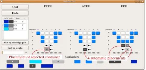 Fig. 7.Screenshot of GUI after start-up (12 containers, 18 cells). Thedarker blue / shaded, the heavier container.