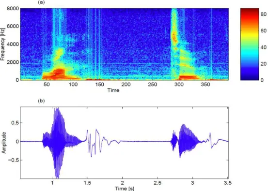 Figure 11: Spectrogram (a) of the speech waveform (b) (Nilsson &amp; Ejnarsson, 2002) 