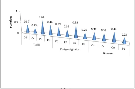 Fig. 9: Bioaccumulation Quotient (BQWater) value for heavy metals in fish   