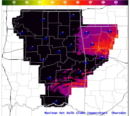 Figure 5 Graphical Forecast Editor. Display of WBGT index from WFO Tulsa  