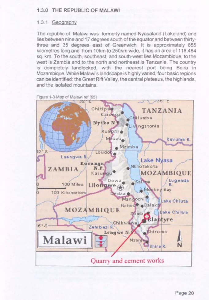 Figure 1-3 Map of Malawi ref [55]