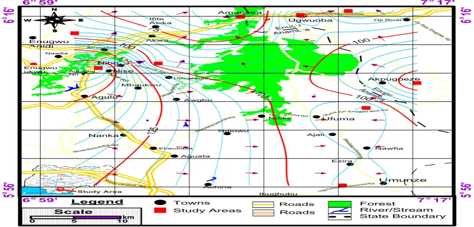 Figure 5: Topographic/location Map of the Study Area (Digitized Google-earth Imagery, 2017) 