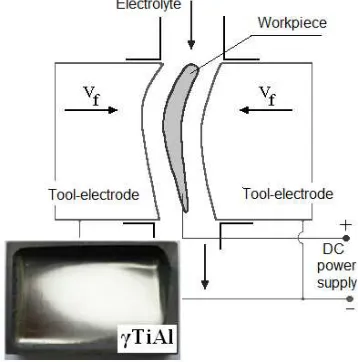 Fig. 8.  Electrochemical sinking operation at manufacturing airfoil.   