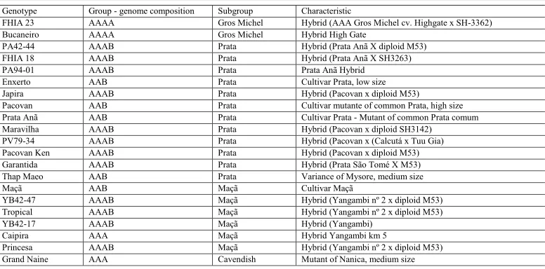 Table 1. Genotypes used to study genetic diversity, along with their respective clusters, subclusters, and characteristics.