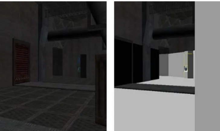 Fig 2. Terraformers game: left image shows normal mode, and  right image shows the same scene with high contrast