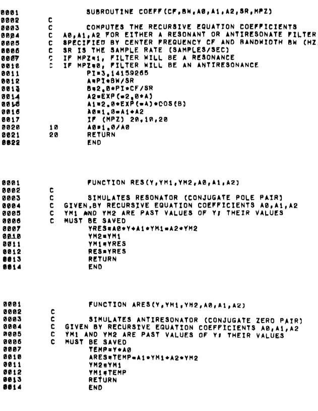 Figure 10. Fortran Implementation of Elemental Filters 