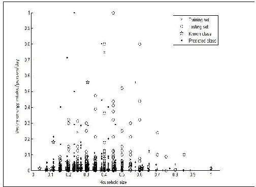 Figure 5. Visualization of classes into the feature space between dietary energy intake and size of household