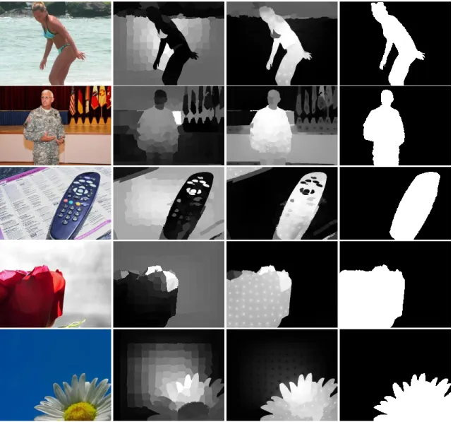 Figure  4.1  Examples  showing  the  problem  of  using  boundaries  as  background  queries  when  the  salient objects are boundary-adjacent