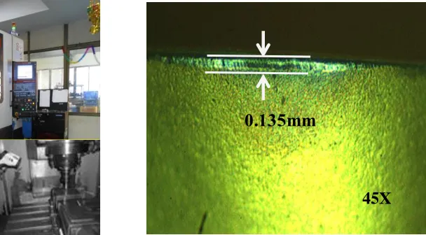 Figure -2: Mazak VMC and cutting zone Figure-3- Tool wear for 4th Experiment 