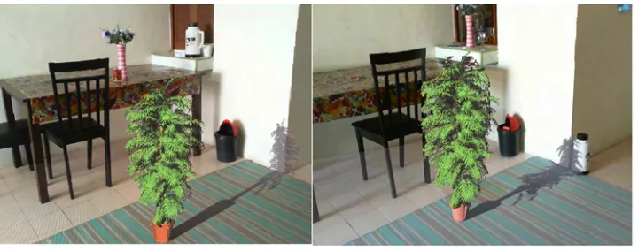 Fig 6. HSMs on real environments, left: virtual shadow on a corner of room, right: virtual shadows ontwo real objects(wall and vacuum flask).