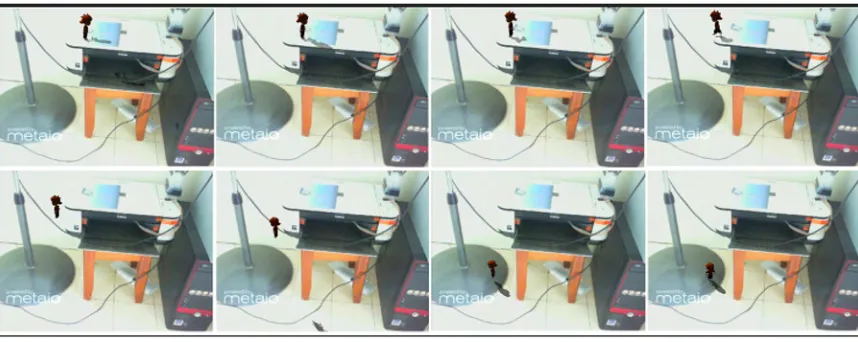 Fig 12. Step by step moving the augmented object in the real scene with an accurate interaction with the realenvironment (from left to right).