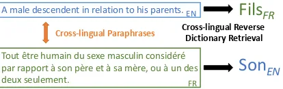 Figure 1: An example illustrating the two cross-lingualmeansand mother, or only one of themtasks.The cross-lingual reverse dictionary retrieval ﬁndscross-lingual target words based on descriptions