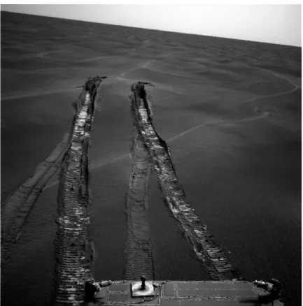 Figure 1-1. Deep tracks in Purgatory Dune left by MER Opportunity   (Image courtesy NASA/JPL-Caltech) 