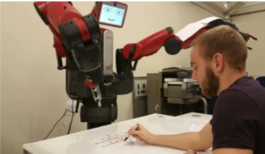 Figure 1: Example human-humanoid interaction while playing the game of noughts and crosses.