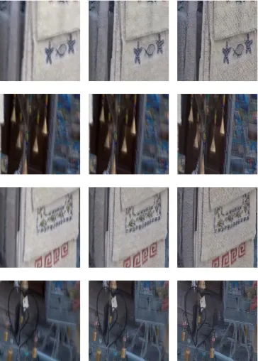 Figure 5. Details comparison of images from the left original blurry image,   image after direct deblurring (middle, BDL_value: 2,2689)   And image after Split-and-Merge algorithm (right, BDL_value: 10.2795)