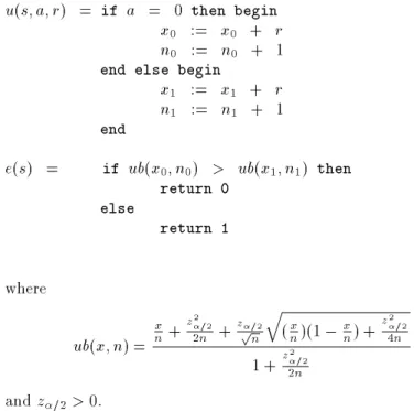 Figure 3-2: Kaelbling's original interval estimation algorithm from page 52 of Kael- Kael-bling 93]