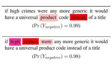 Figure 1:Importance based on attention probabil-ities for two runs of the same model with sameparameters and same hyperparameters, but withtwo different random seeds (color magnitudes:pink<magenta<red)
